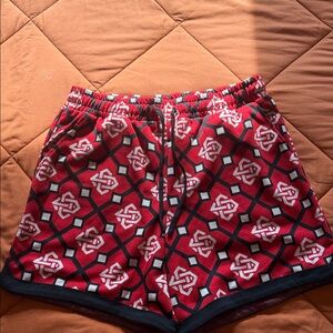 Fashion Nova Red and Black Geometric Athletic Shorts